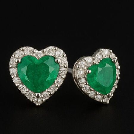 Aretes Esmeralda Corazón Plata/Oro Blanco 18K