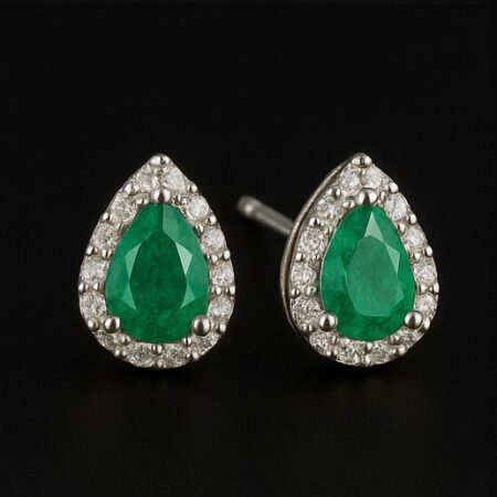 Aretes Esmeralda Lágrima Plata/Oro Blanco 18K