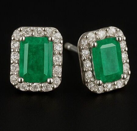 Aretes Esmeralda Rectangular Plata/Oro Blanco 18K