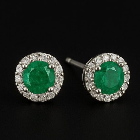 Aretes Esmeralda Redonda Plata/Oro Blanco 18K
