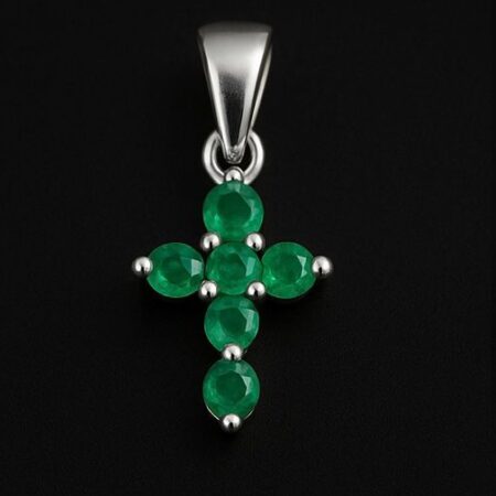 Dije Cruz Esmeralda Plata/Oro Blanco 18K