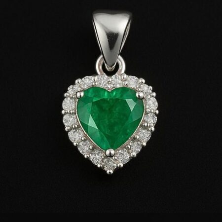 Dije Esmeralda Corazón Plata/Oro Blanco 18K