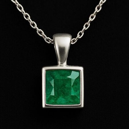 Dije Esmeralda Cuadrada Plata/Oro Blanco 18K