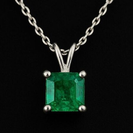 Dije Esmeralda Cuadrada Plata/Oro Blanco 18K