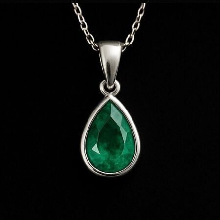 Dije Esmeralda Lágrima Plata/Oro Blanco 18K