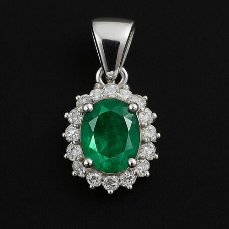 Dije Esmeralda Ovalada Plata/Oro Blanco 18K