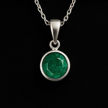 Dije Esmeralda Redonda Plata/Oro Blanco 18K