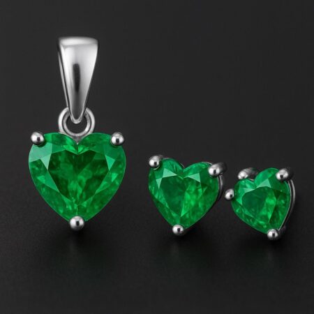 Set Esmeraldas Corazones Plata/Oro Blanco 18K