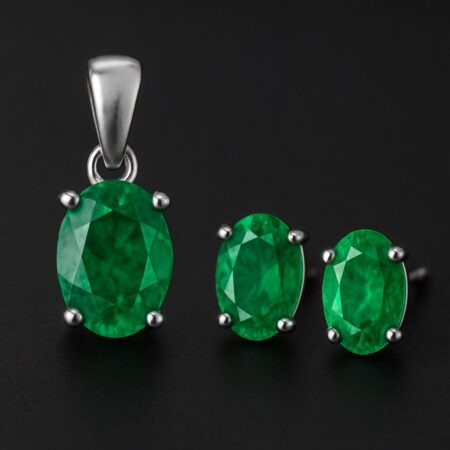 Set Esmeraldas Ovaladas Plata/Oro Blanco 18K